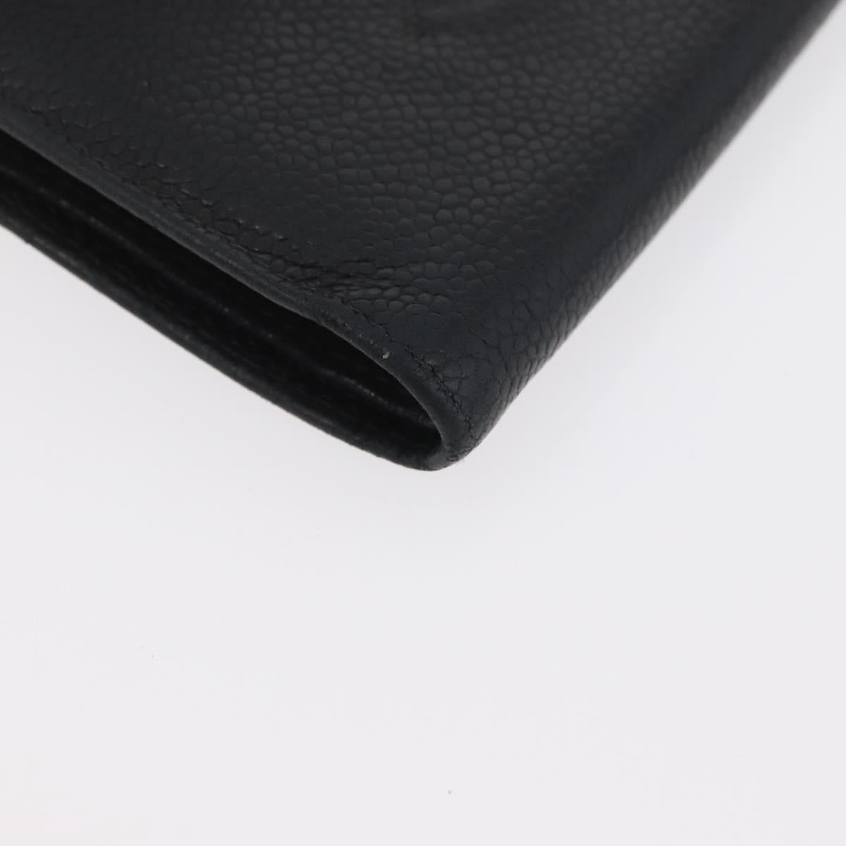 CHANEL Wallet Caviar Skin 2 Set Black CC Auth bs34186