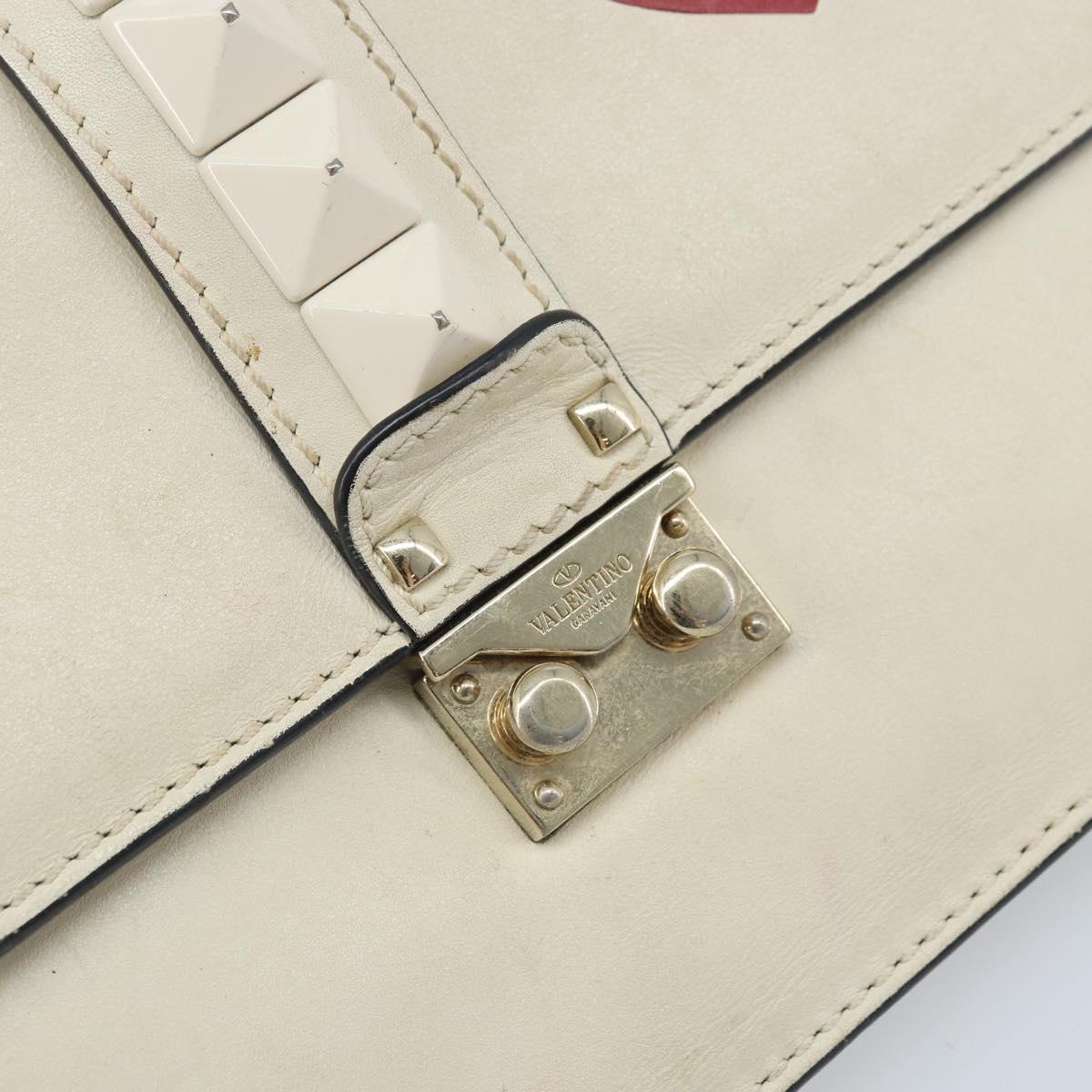 VALENTINO Chain Shoulder Bag Leather White Gold Auth bs34199