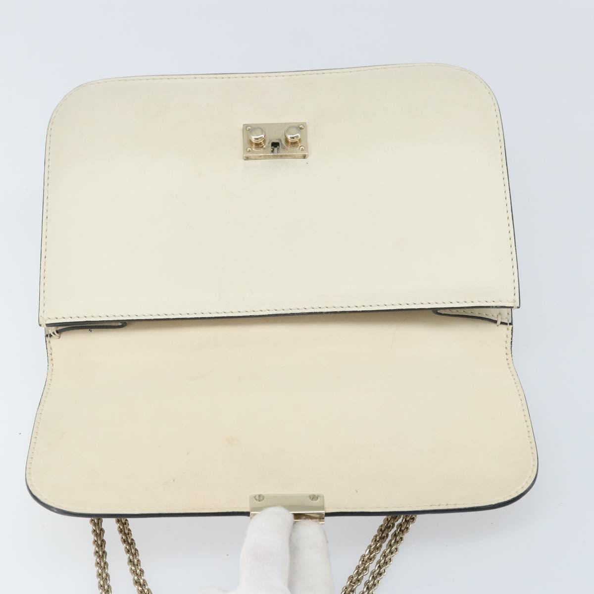 VALENTINO Chain Shoulder Bag Leather White Gold Auth bs34199