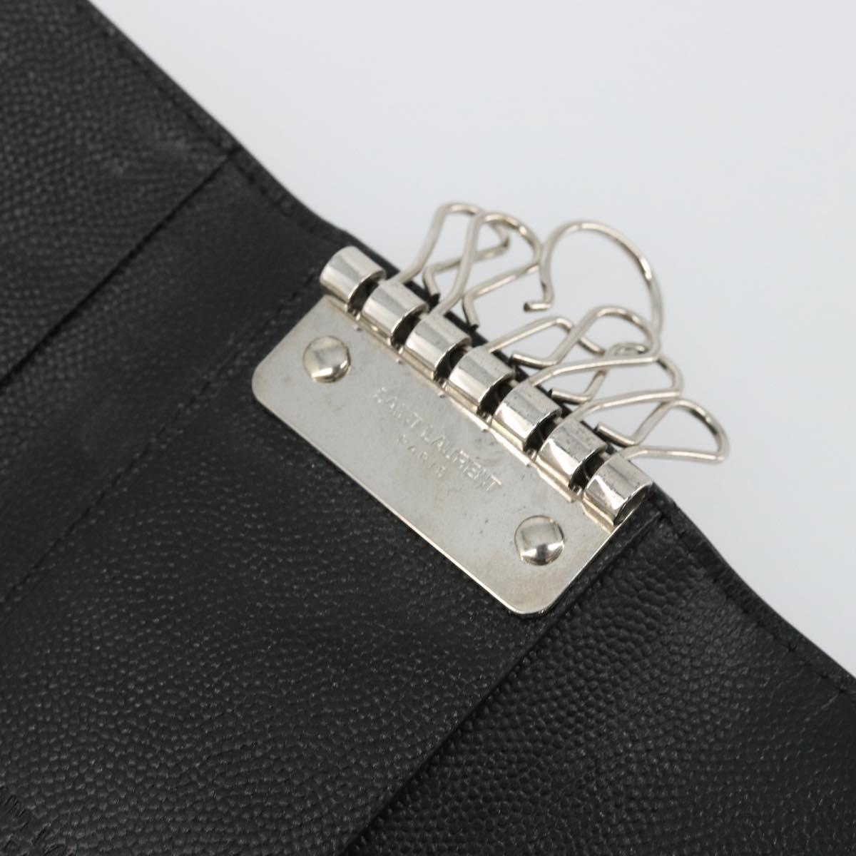 SAINT LAURENT Key Case Leather Black Silver Auth bs34205