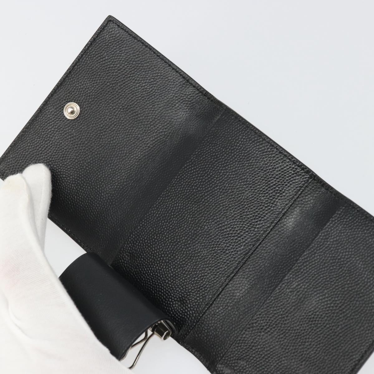 SAINT LAURENT Key Case Leather Black Silver Auth bs34205