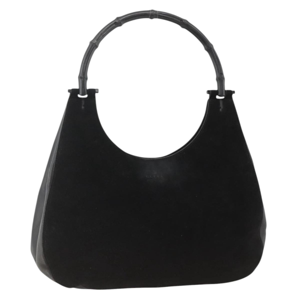 GUCCI Bamboo Hand Bag Suede Black 001 3760 Auth bs34207