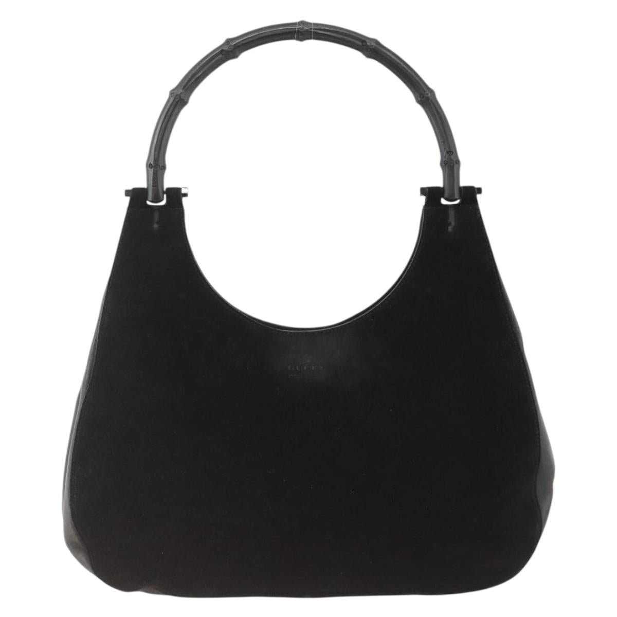 GUCCI Bamboo Hand Bag Suede Black 001 3760 Auth bs34207