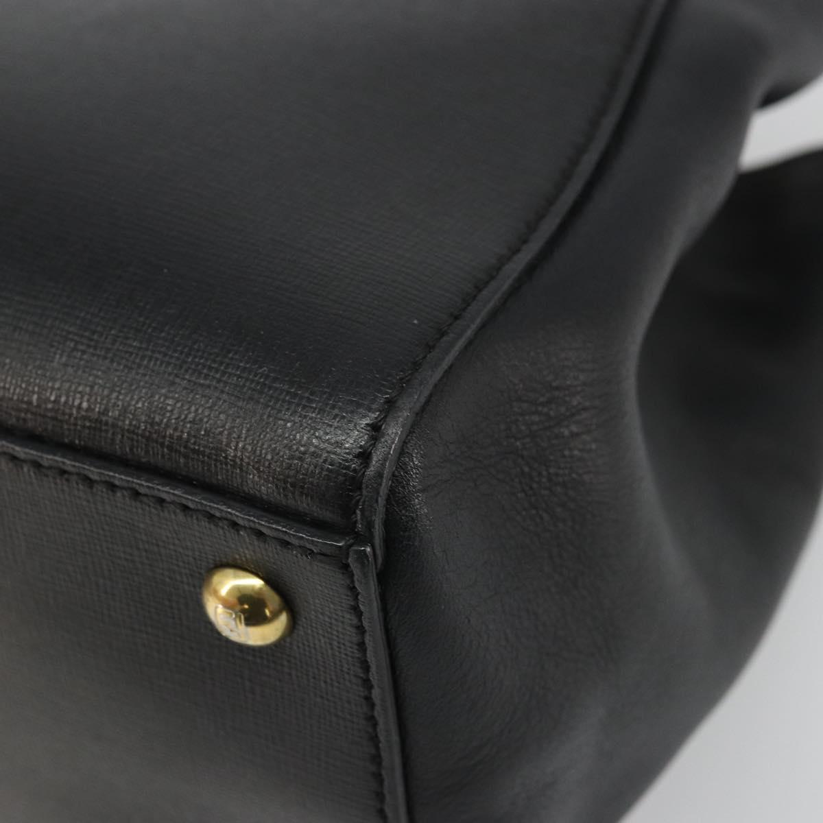FENDI 2JOURS Hand Bag Leather Black Gold Auth bs34208