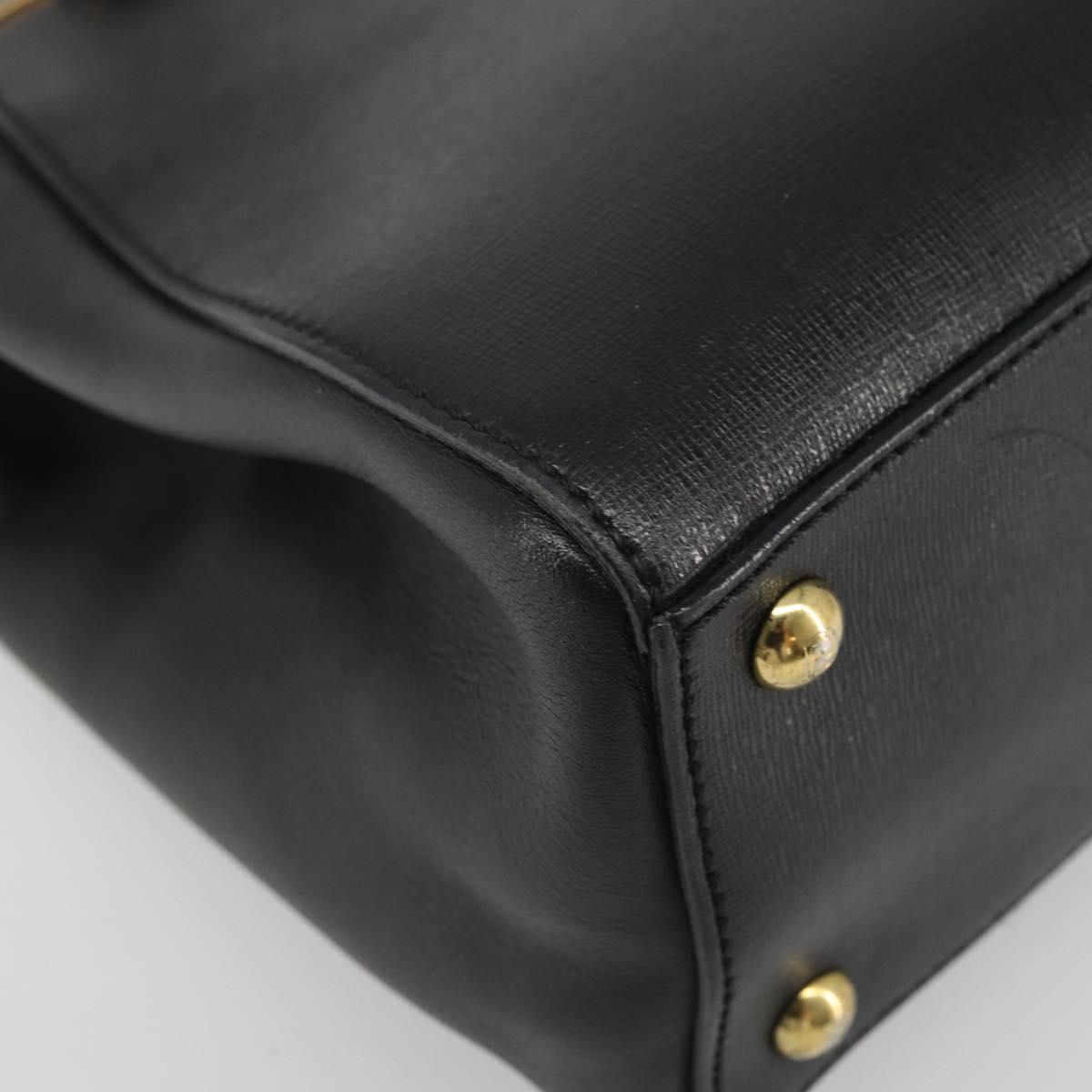 FENDI 2JOURS Hand Bag Leather Black Gold Auth bs34208