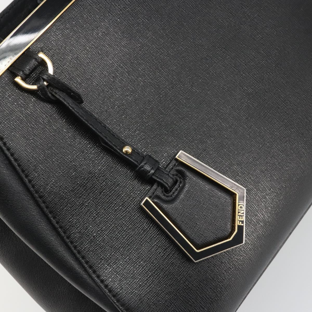 FENDI 2JOURS Hand Bag Leather Black Gold Auth bs34208