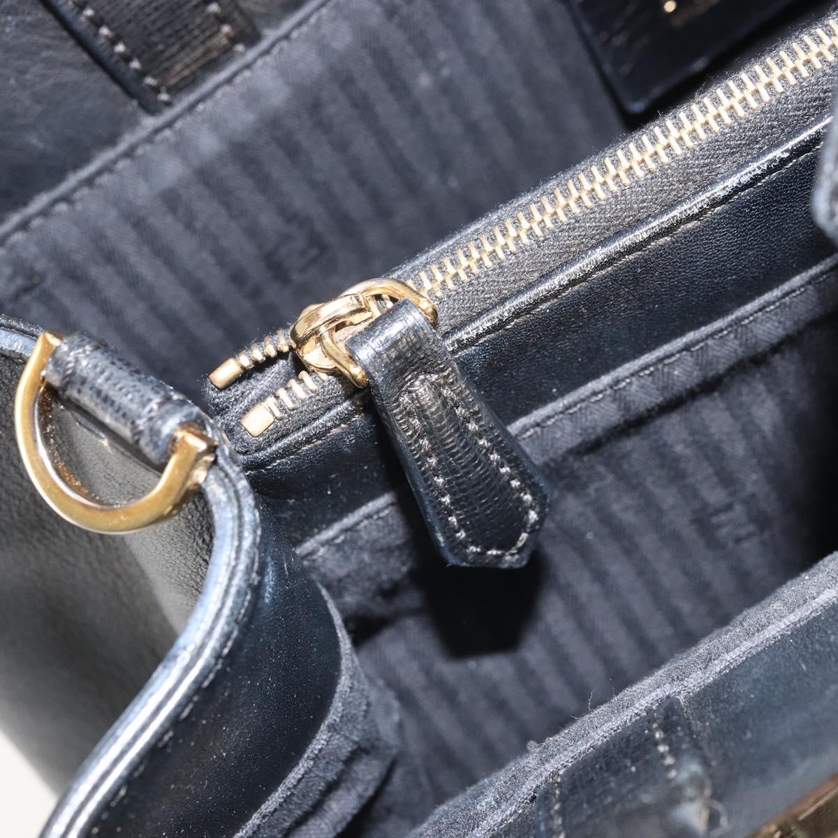 FENDI 2JOURS Hand Bag Leather Black Gold Auth bs34208