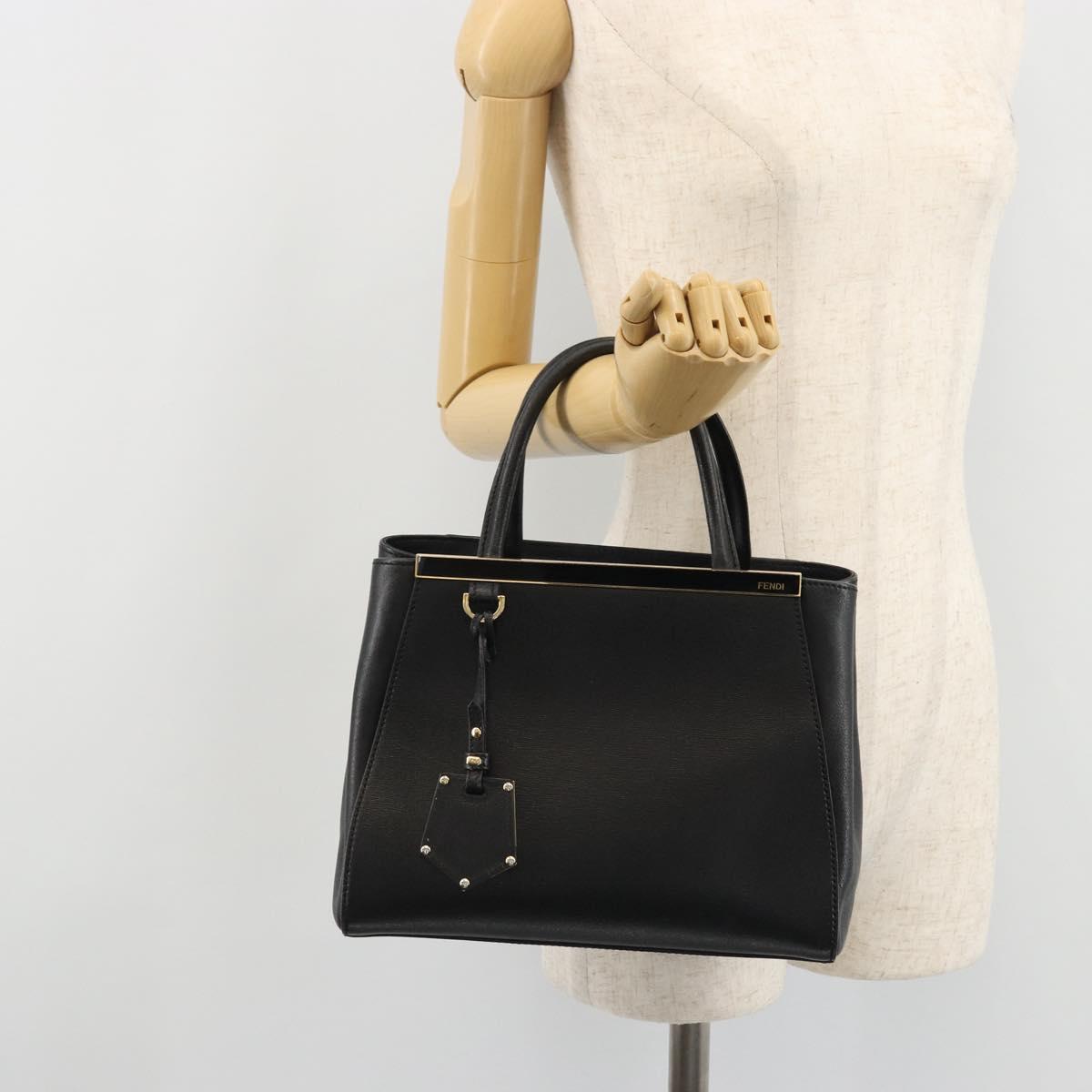 FENDI 2JOURS Hand Bag Leather Black Gold Auth bs34208