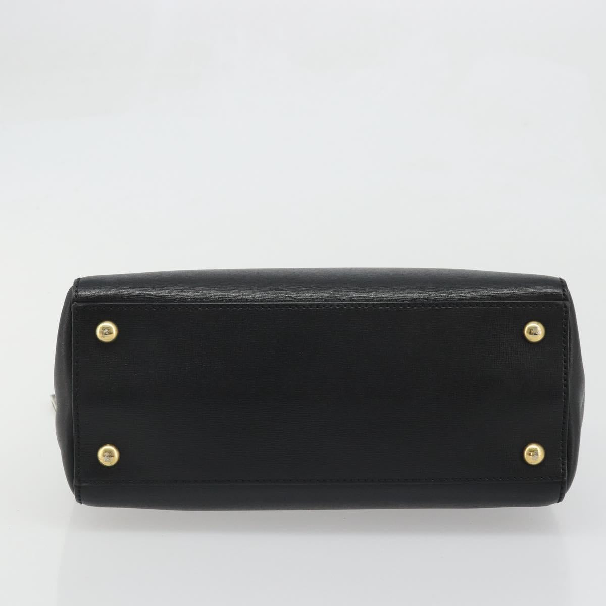FENDI 2JOURS Hand Bag Leather Black Gold Auth bs34208