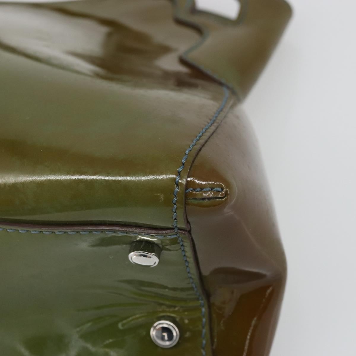 CARTIER Marcello Hand Bag Patent leather Green Silver Auth bs34215
