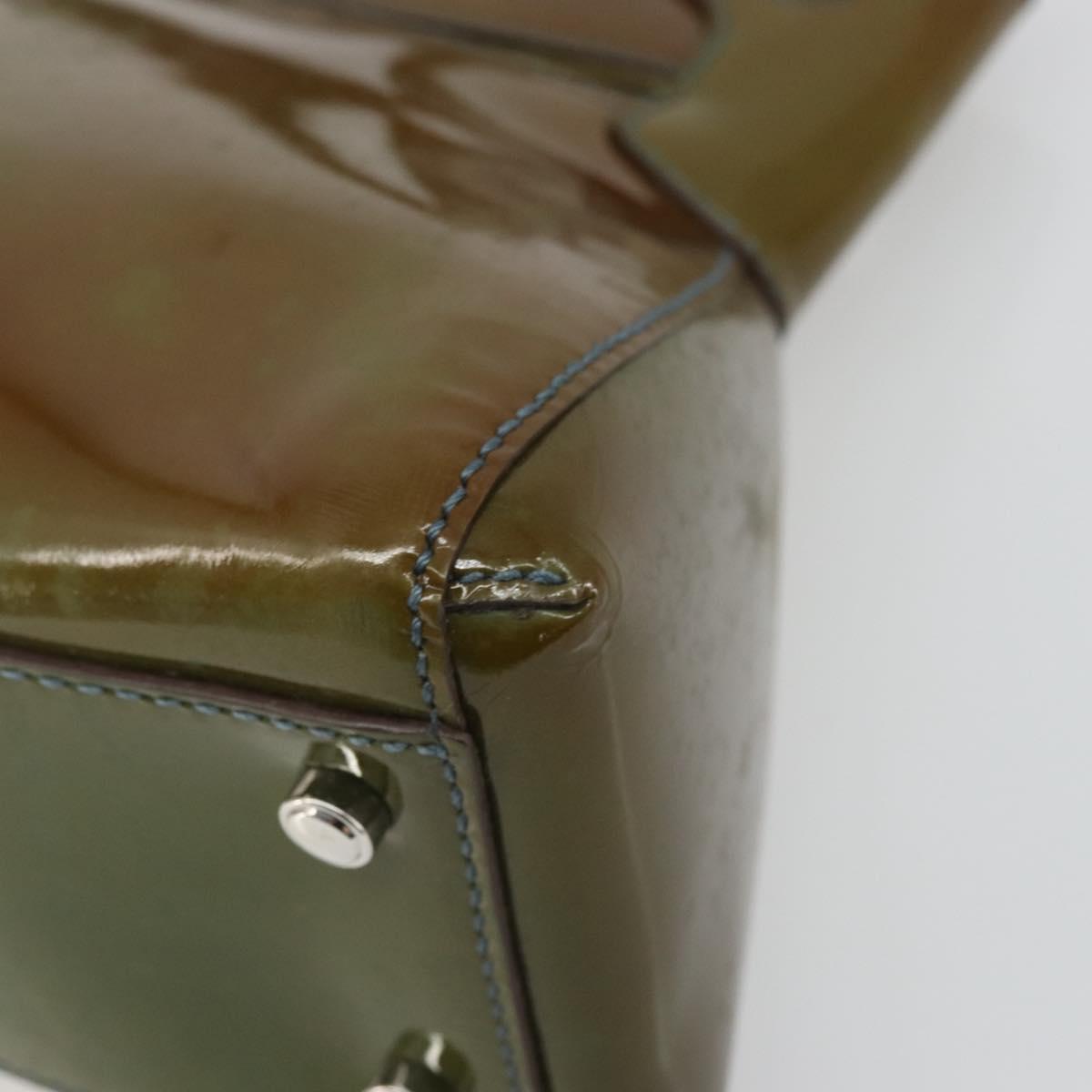CARTIER Marcello Hand Bag Patent leather Green Silver Auth bs34215