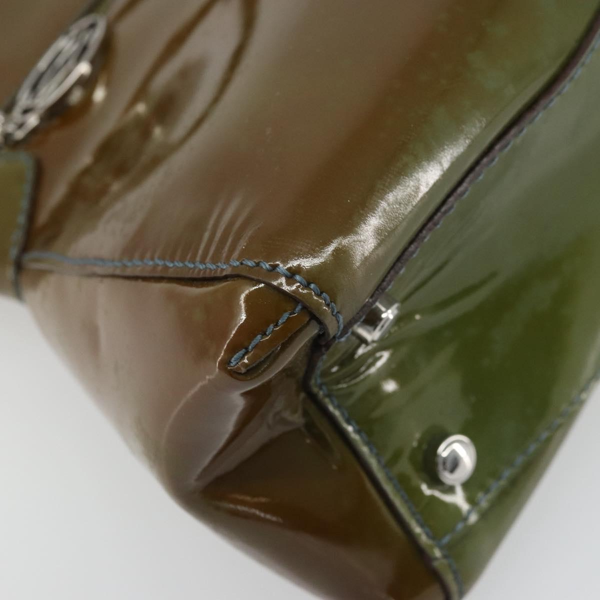 CARTIER Marcello Hand Bag Patent leather Green Silver Auth bs34215