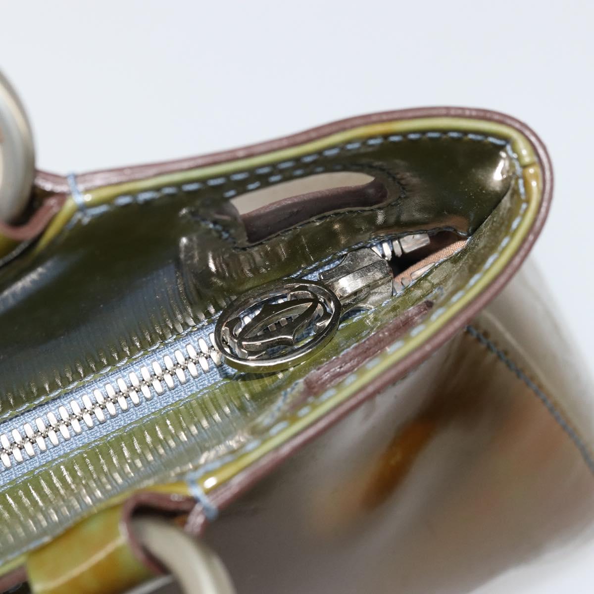 CARTIER Marcello Hand Bag Patent leather Green Silver Auth bs34215