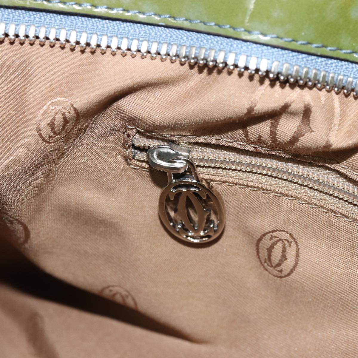 CARTIER Marcello Hand Bag Patent leather Green Silver Auth bs34215