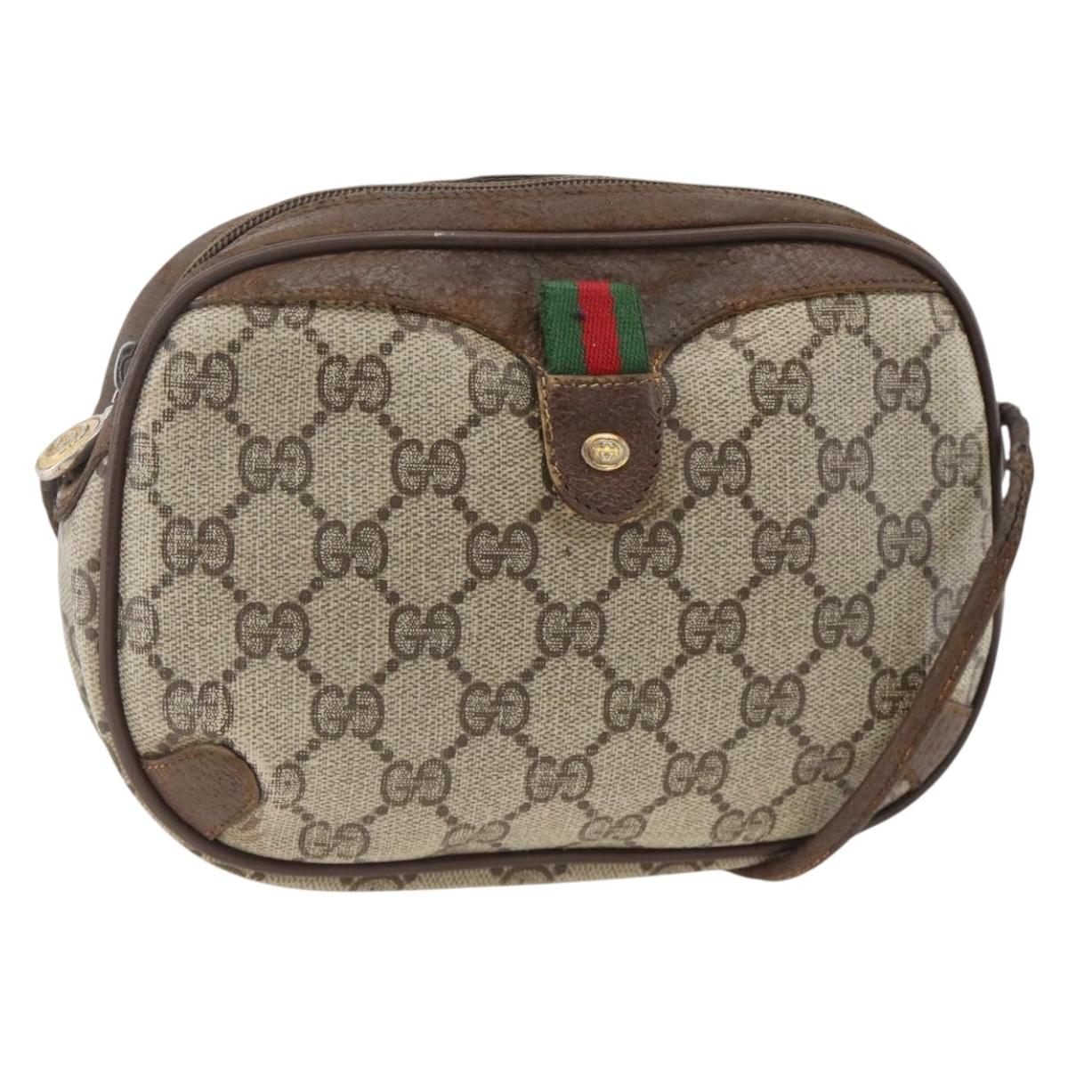 GUCCI GG Supreme Web Sherry Line Bag PVC Beige Gold 156 02 066 Auth bs34217