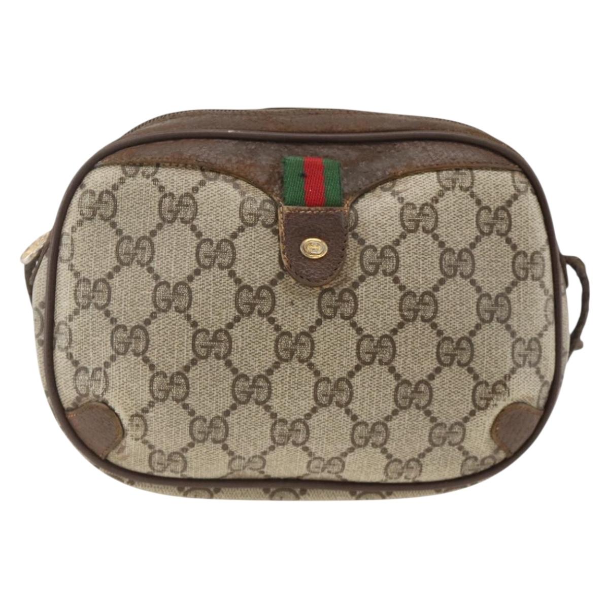 GUCCI GG Supreme Web Sherry Line Bag PVC Beige Gold 156 02 066 Auth bs34217