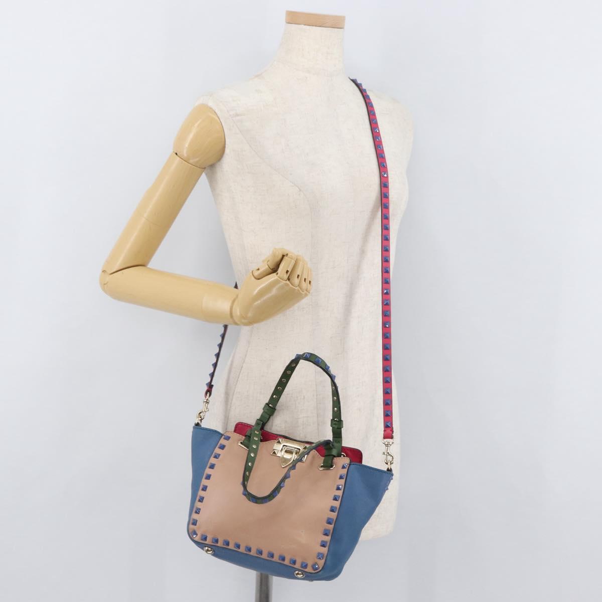 VALENTINO Hand Bag Leather 2way Multicolor Gold Auth bs34219A