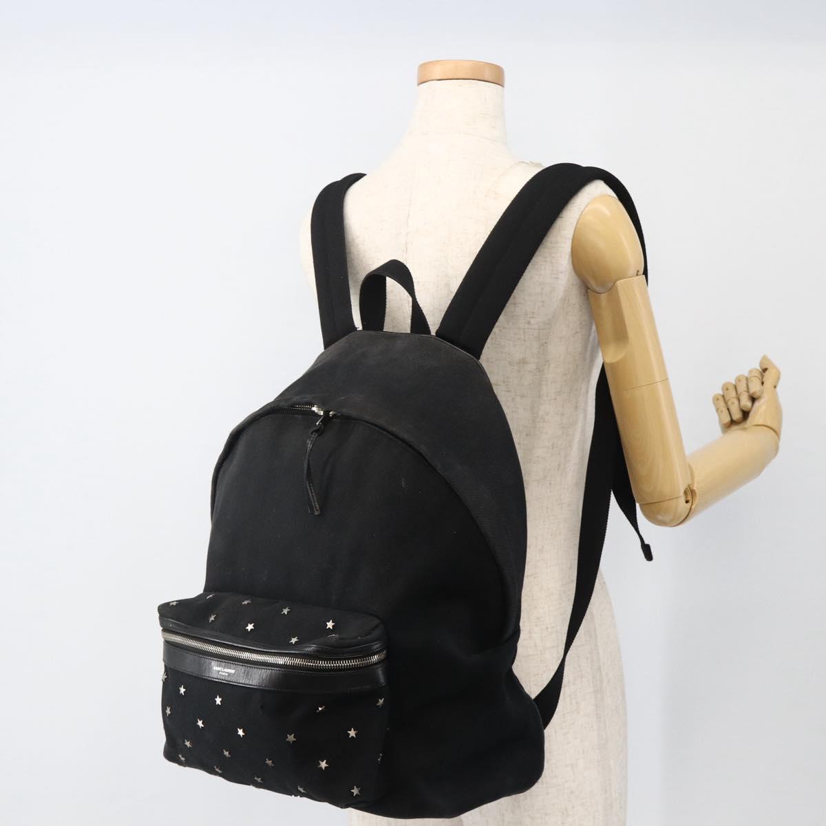 SAINT LAURENT Backpack Canvas Black Silver Auth bs34220
