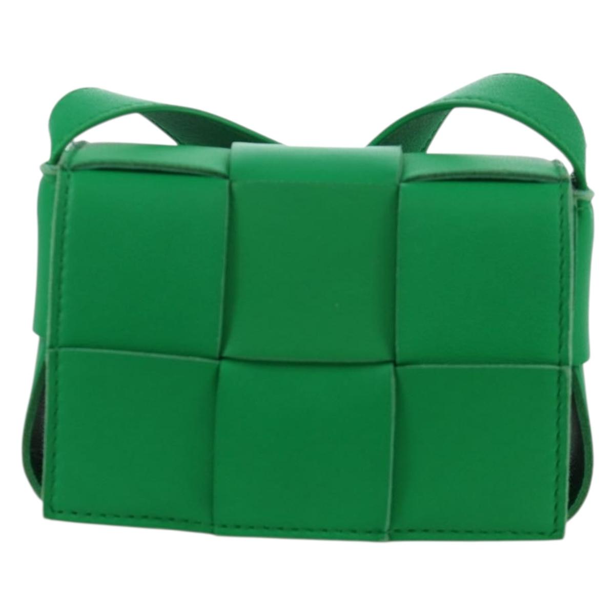 BOTTEGA VENETA INTRECCIATO Shoulder Bag Leather Green Auth bs34221A