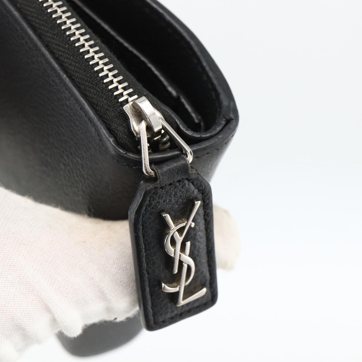 SAINT LAURENT Bifold Wallet Leather Black Silver Auth bs34223