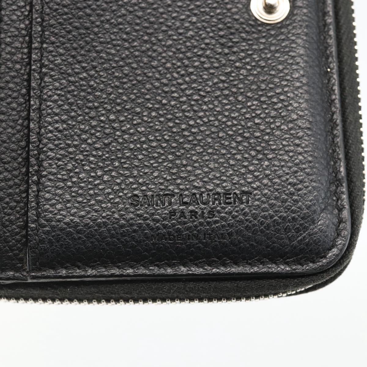 SAINT LAURENT Bifold Wallet Leather Black Silver Auth bs34223