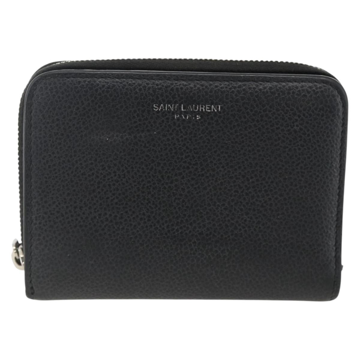 SAINT LAURENT Bifold Wallet Leather Black Silver Auth bs34223