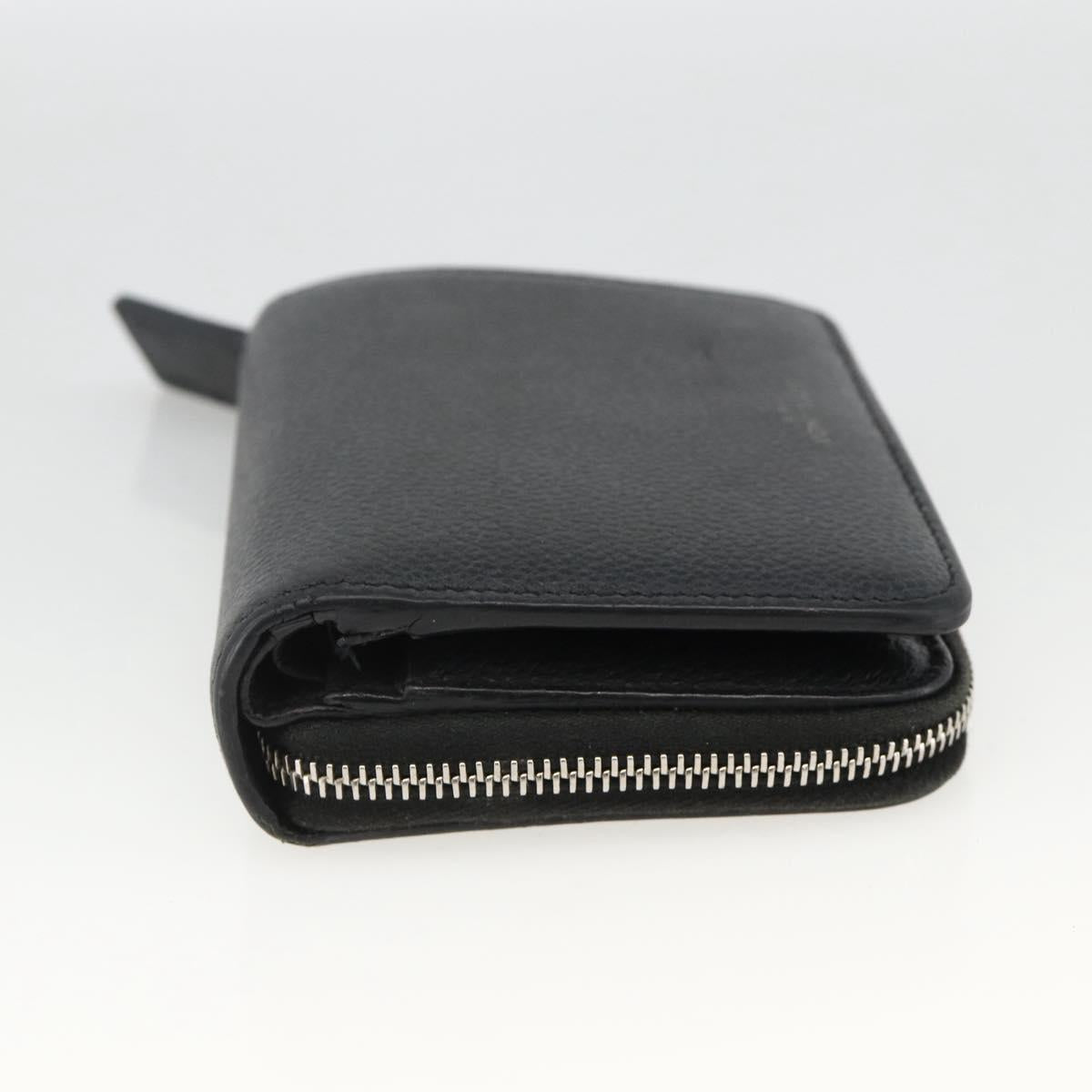 SAINT LAURENT Bifold Wallet Leather Black Silver Auth bs34223