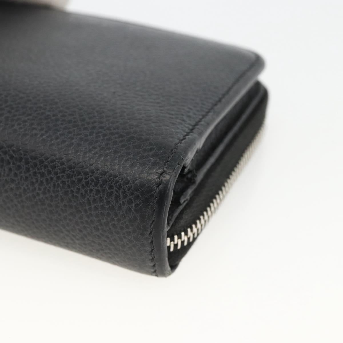SAINT LAURENT Bifold Wallet Leather Black Silver Auth bs34223