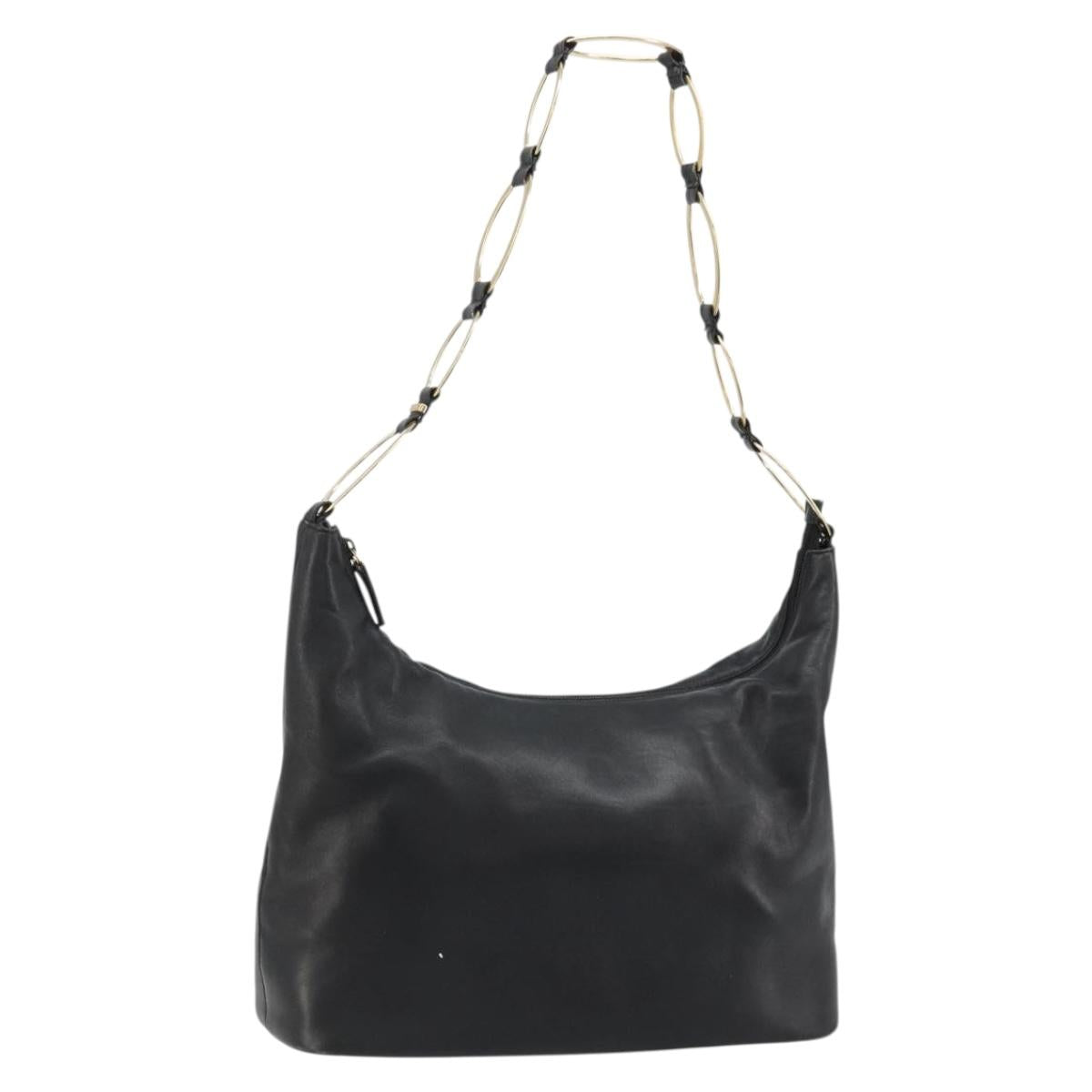 GUCCI Shoulder Bag Leather Black Gold 001 1998 1805 Auth bs34225
