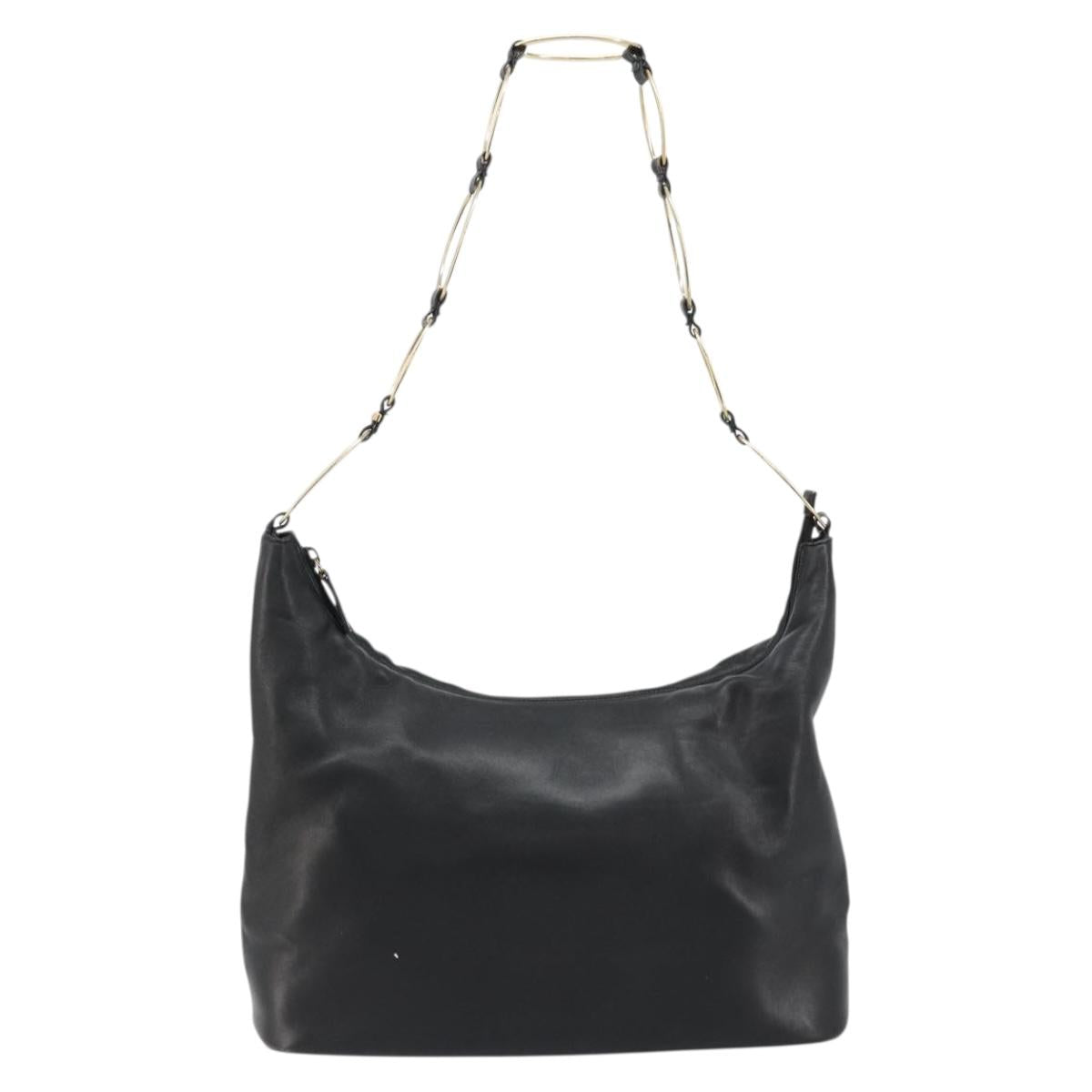 GUCCI Shoulder Bag Leather Black Gold 001 1998 1805 Auth bs34225