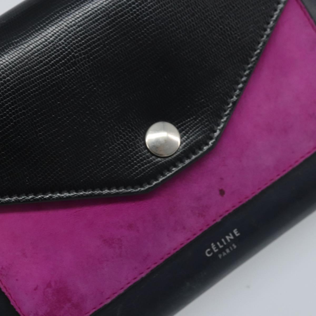CELINE Chain Shoulder Bag Leather Navy Silver Auth bs34226