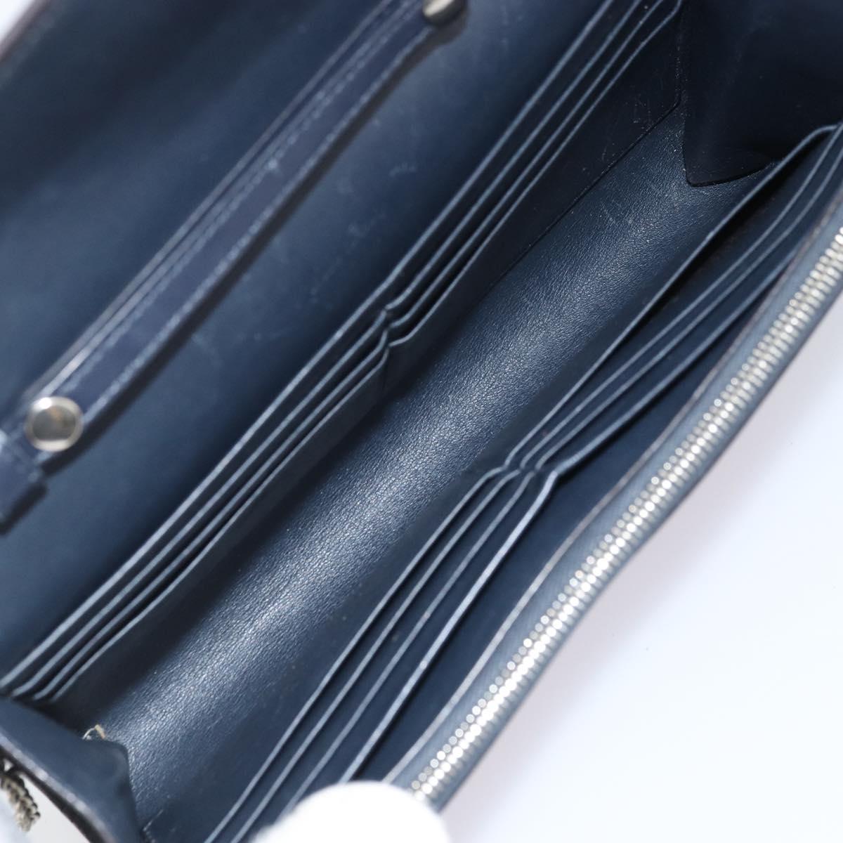 CELINE Chain Shoulder Bag Leather Navy Silver Auth bs34226