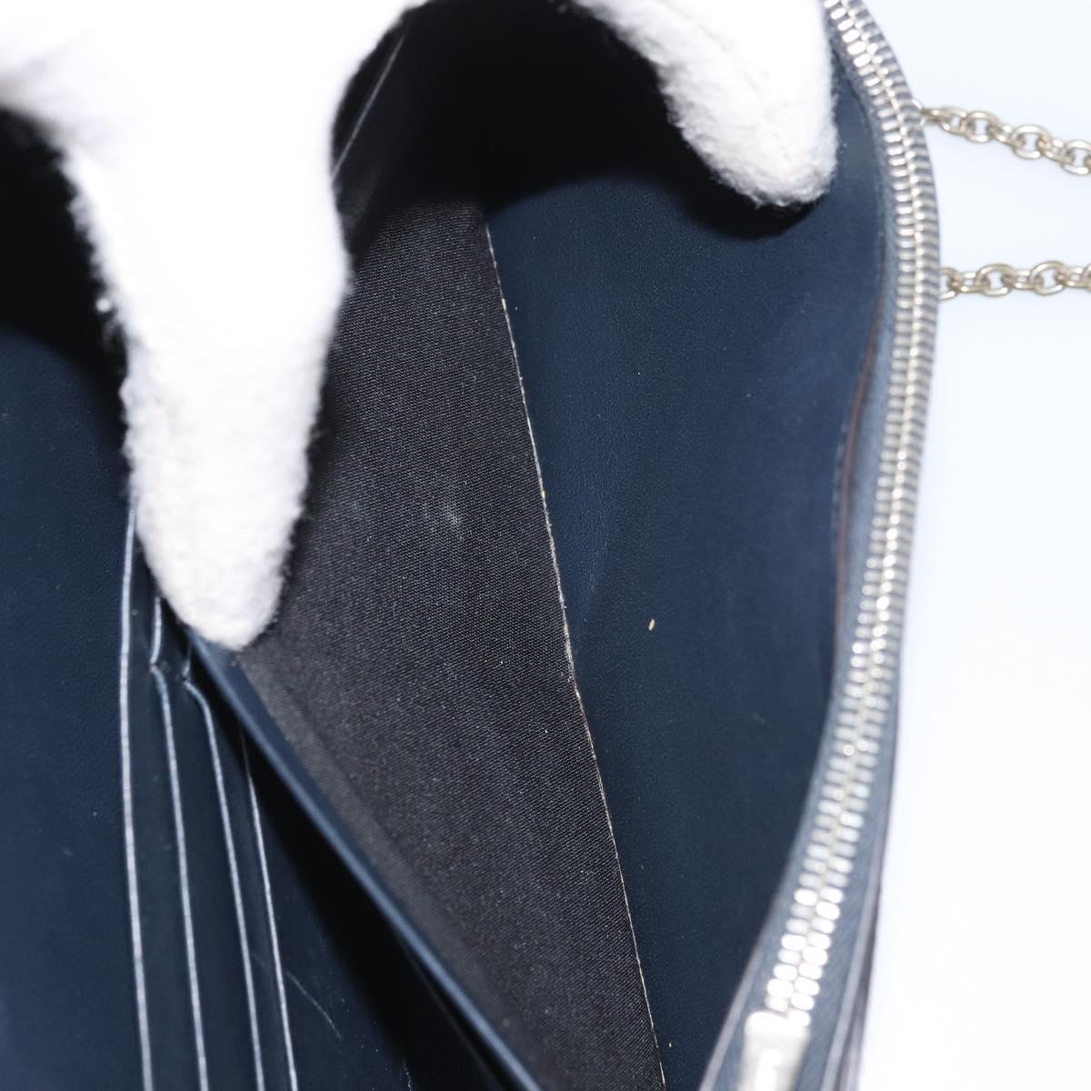CELINE Chain Shoulder Bag Leather Navy Silver Auth bs34226
