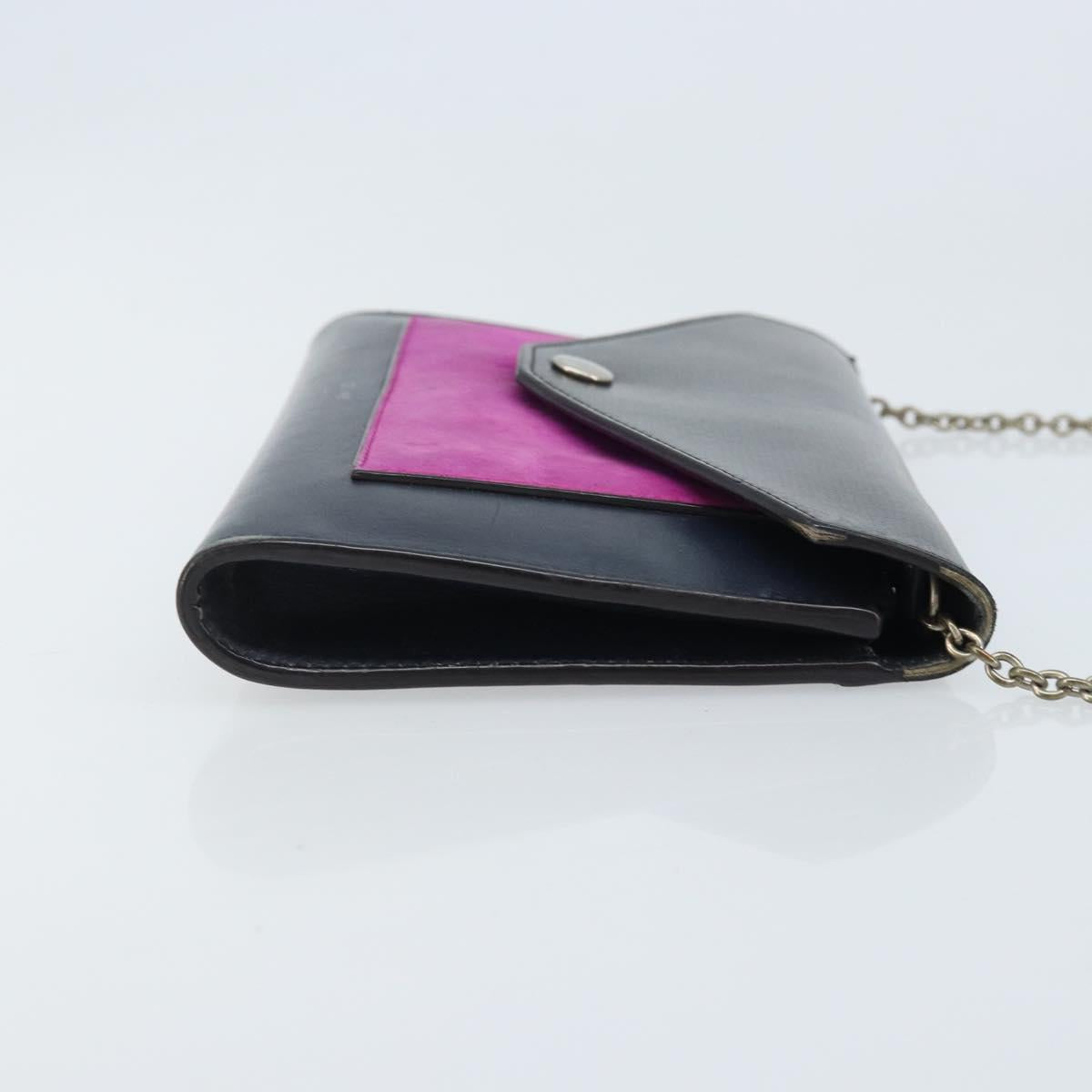 CELINE Chain Shoulder Bag Leather Navy Silver Auth bs34226