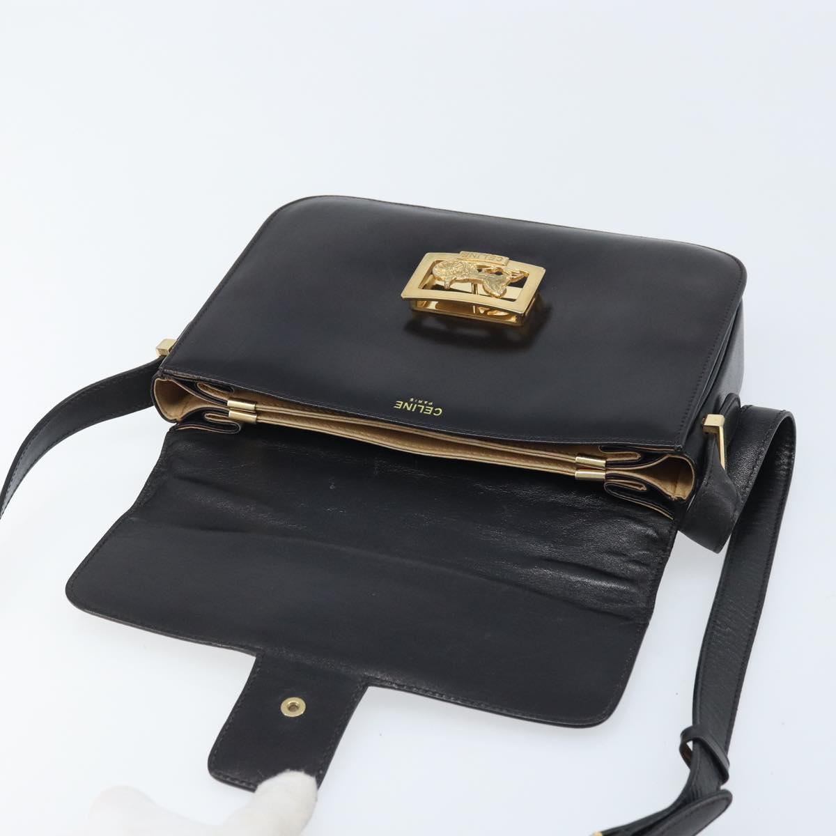 CELINE Shoulder Bag Leather Black Gold Auth bs34227A