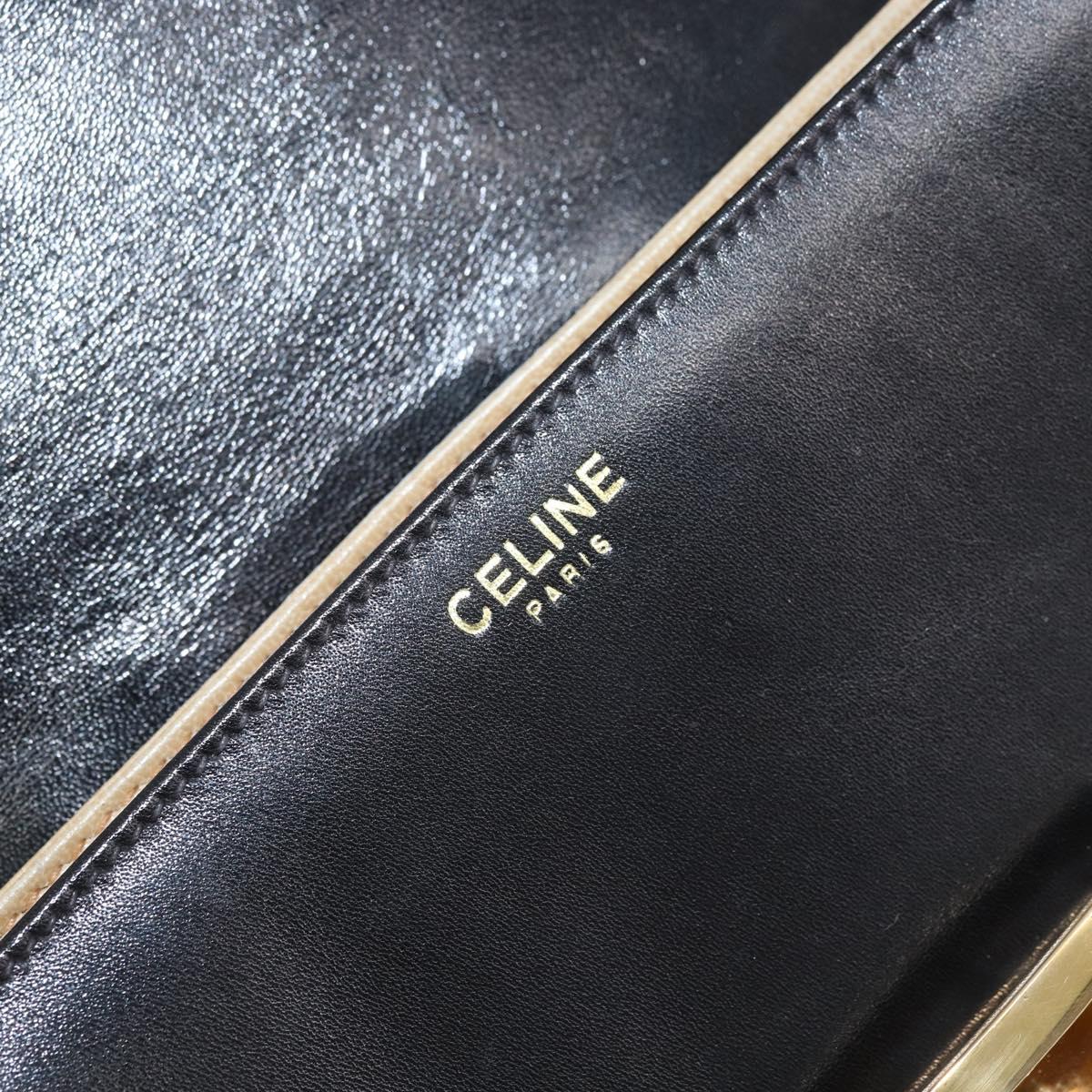 CELINE Shoulder Bag Leather Black Gold Auth bs34227A