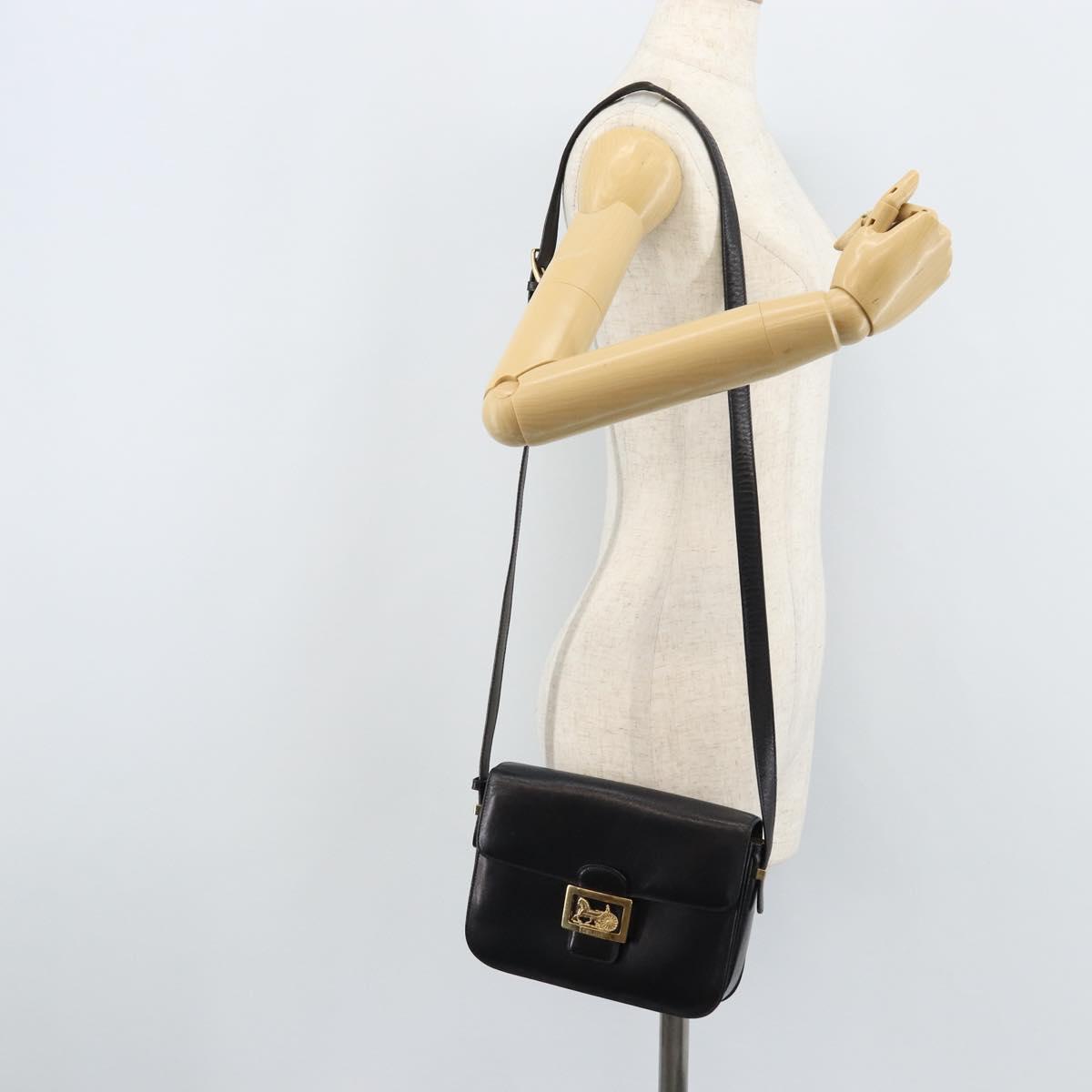 CELINE Shoulder Bag Leather Black Gold Auth bs34227A