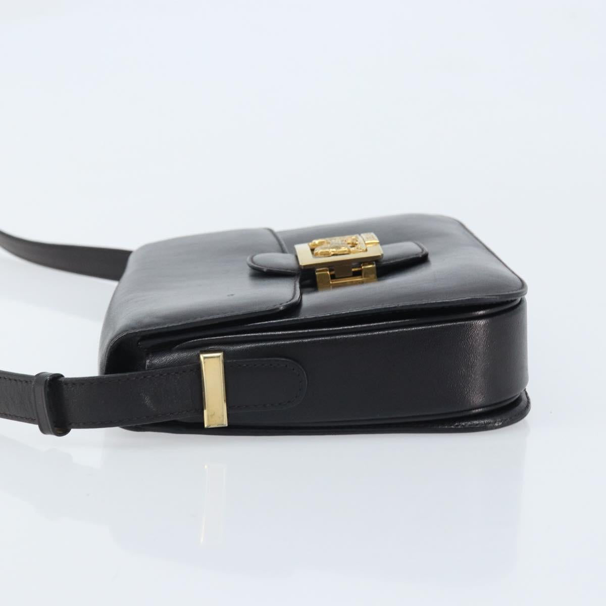 CELINE Shoulder Bag Leather Black Gold Auth bs34227A