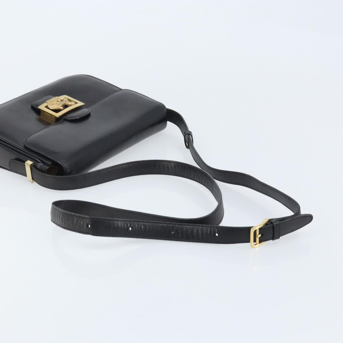 CELINE Shoulder Bag Leather Black Gold Auth bs34227A