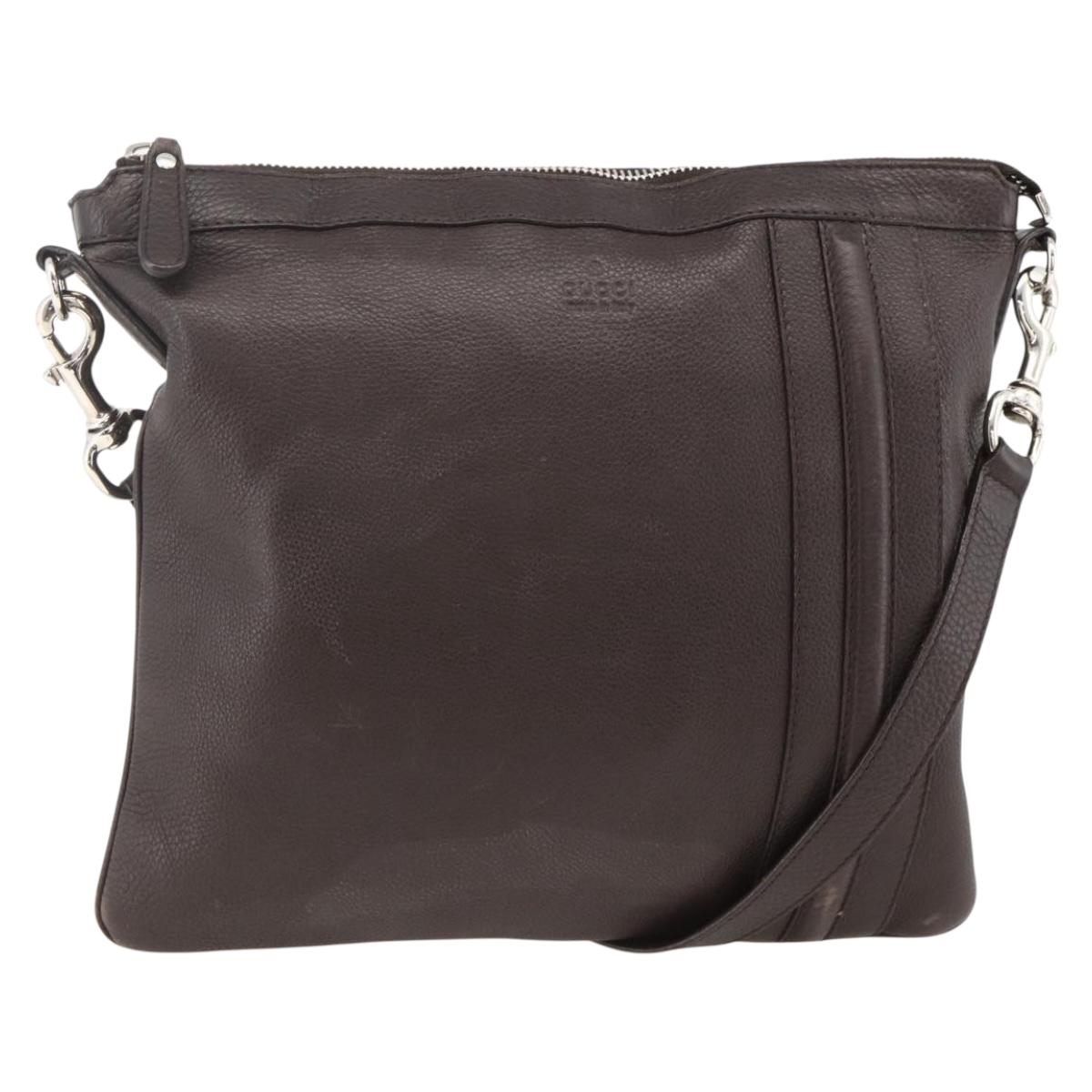 GUCCI Shoulder Bag Leather Brown Silver 233329 Auth bs34228