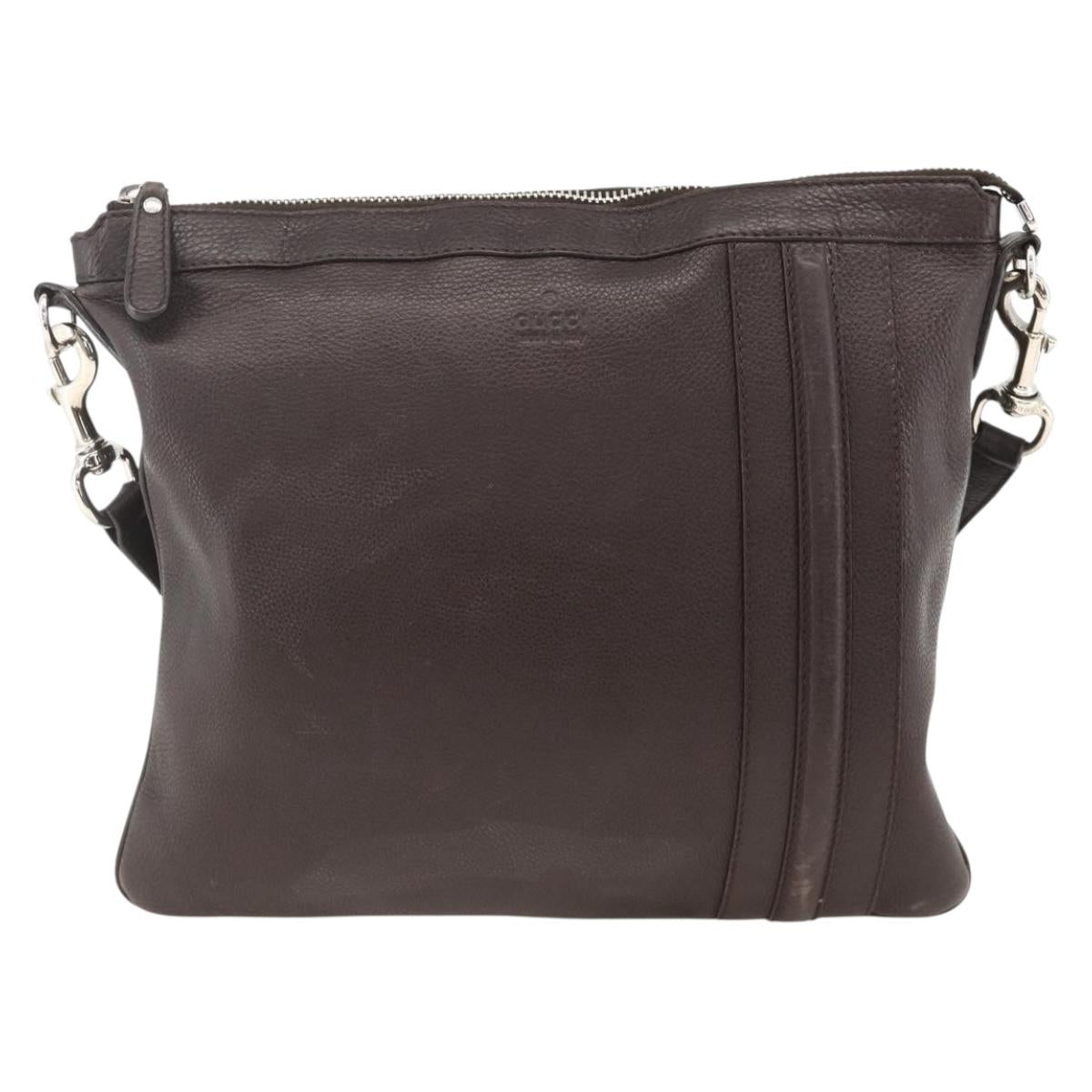 GUCCI Shoulder Bag Leather Brown Silver 233329 Auth bs34228