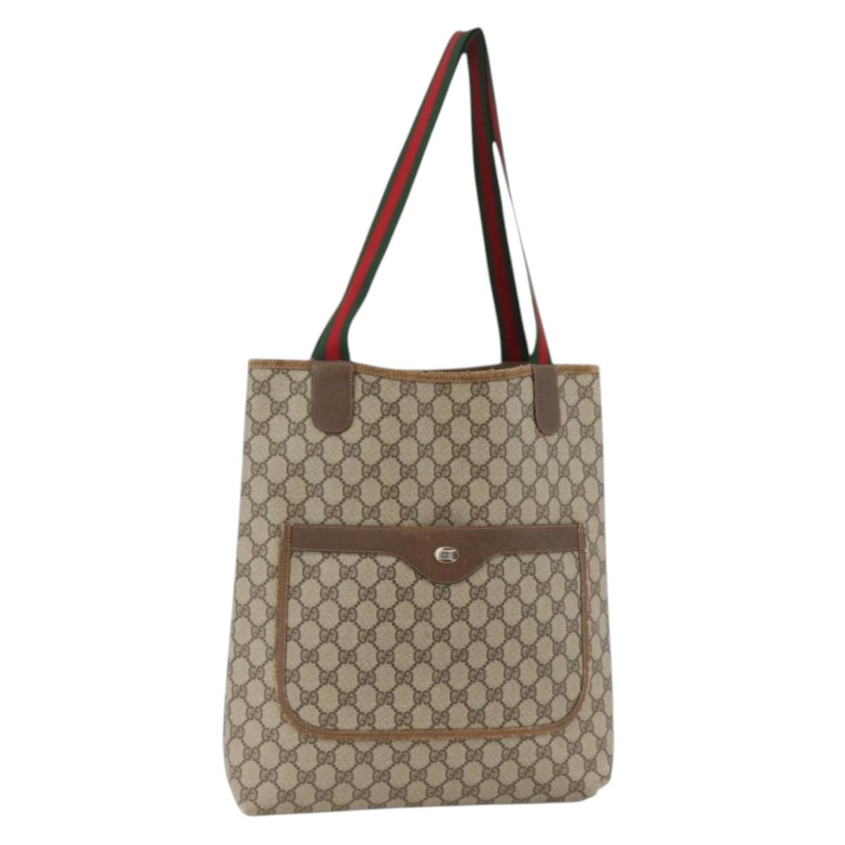 GUCCI GG Supreme Web Sherry Line Tote Bag PVC Beige 39 02 003 Auth bs34229
