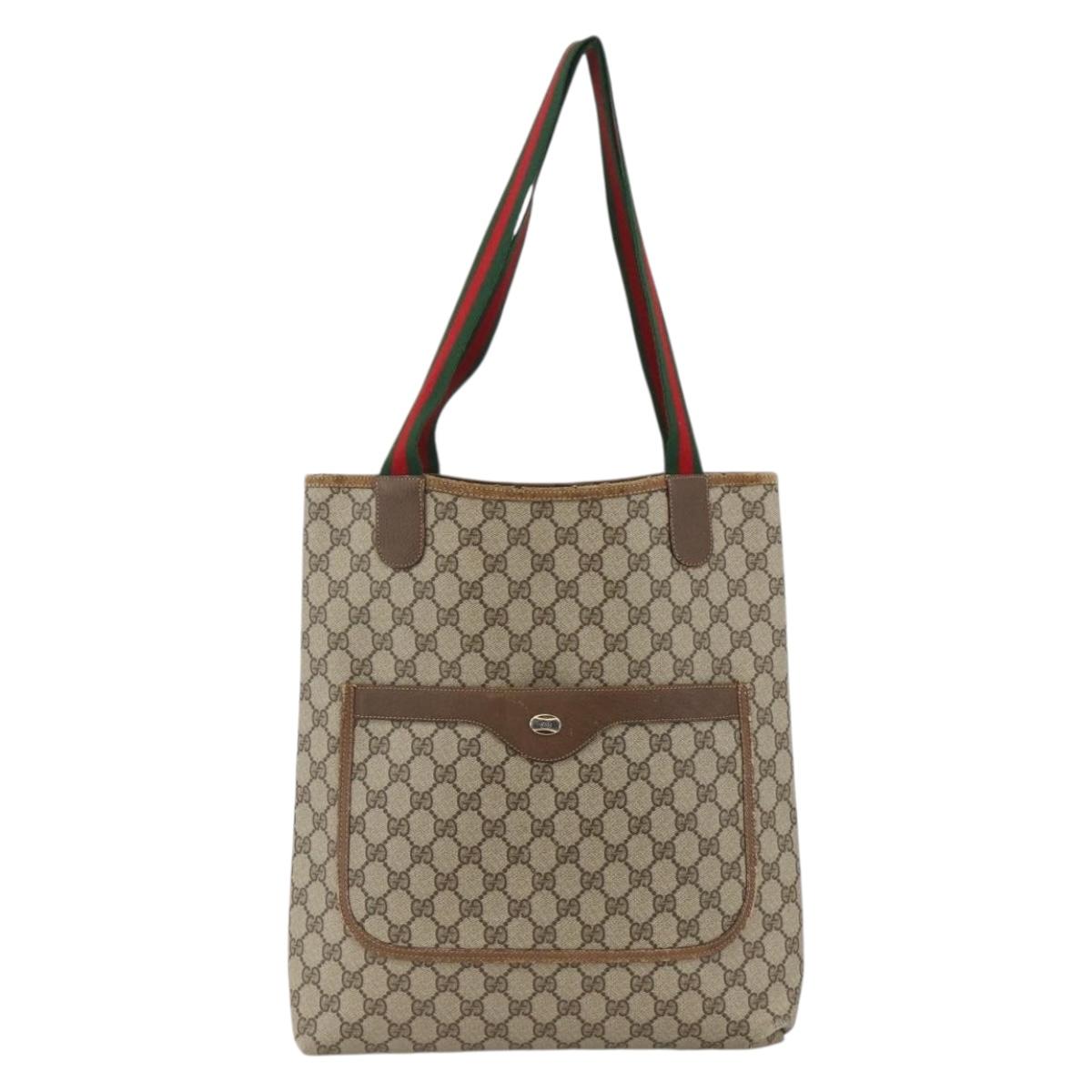 GUCCI GG Supreme Web Sherry Line Tote Bag PVC Beige 39 02 003 Auth bs34229