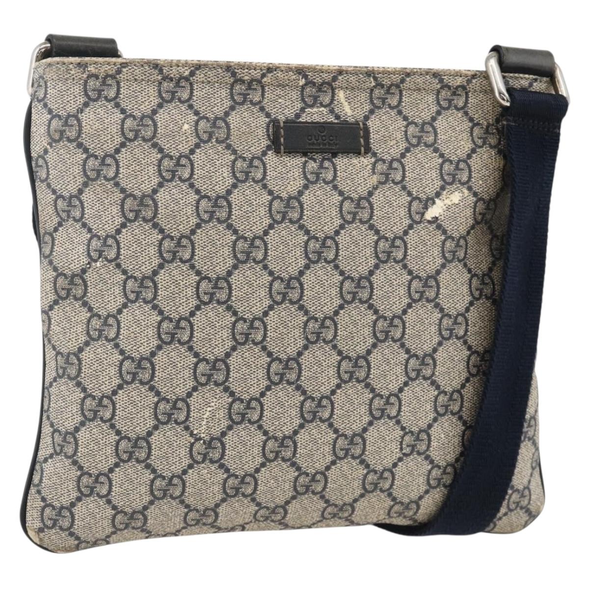 GUCCI GG Supreme Shoulder Bag PVC Navy Silver 201538 Auth bs34231