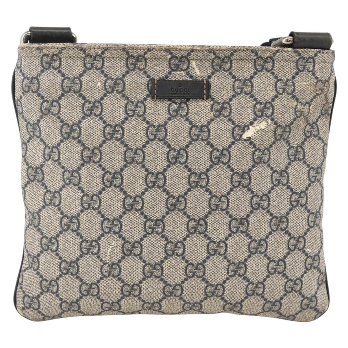 GUCCI GG Supreme Shoulder Bag PVC Navy Silver 201538 Auth bs34231