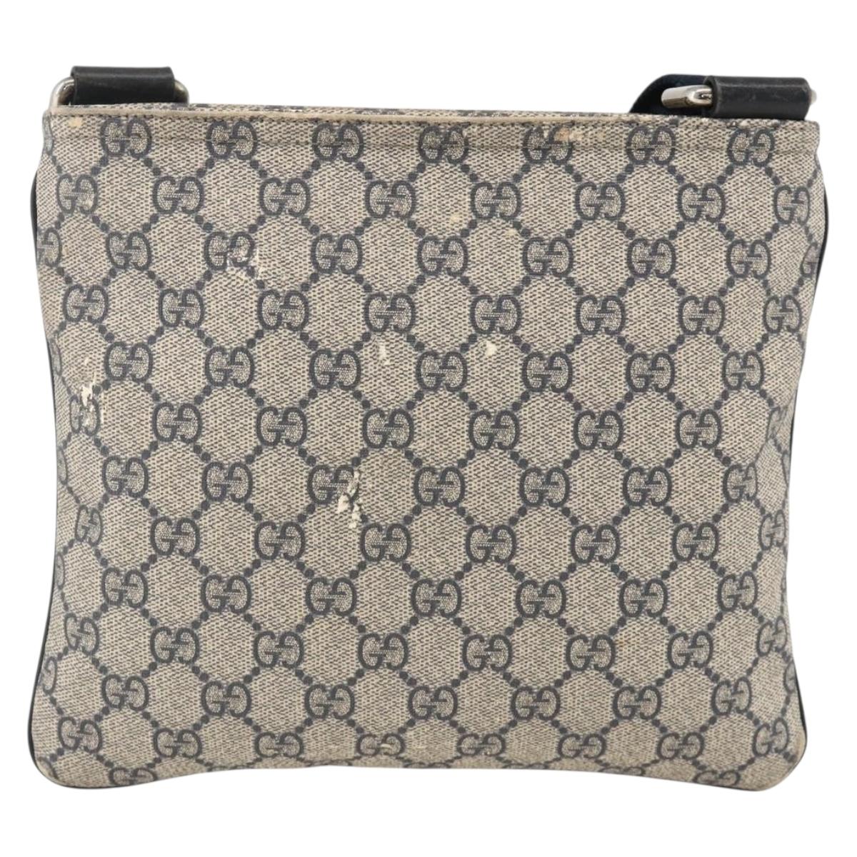 GUCCI GG Supreme Shoulder Bag PVC Navy Silver 201538 Auth bs34231