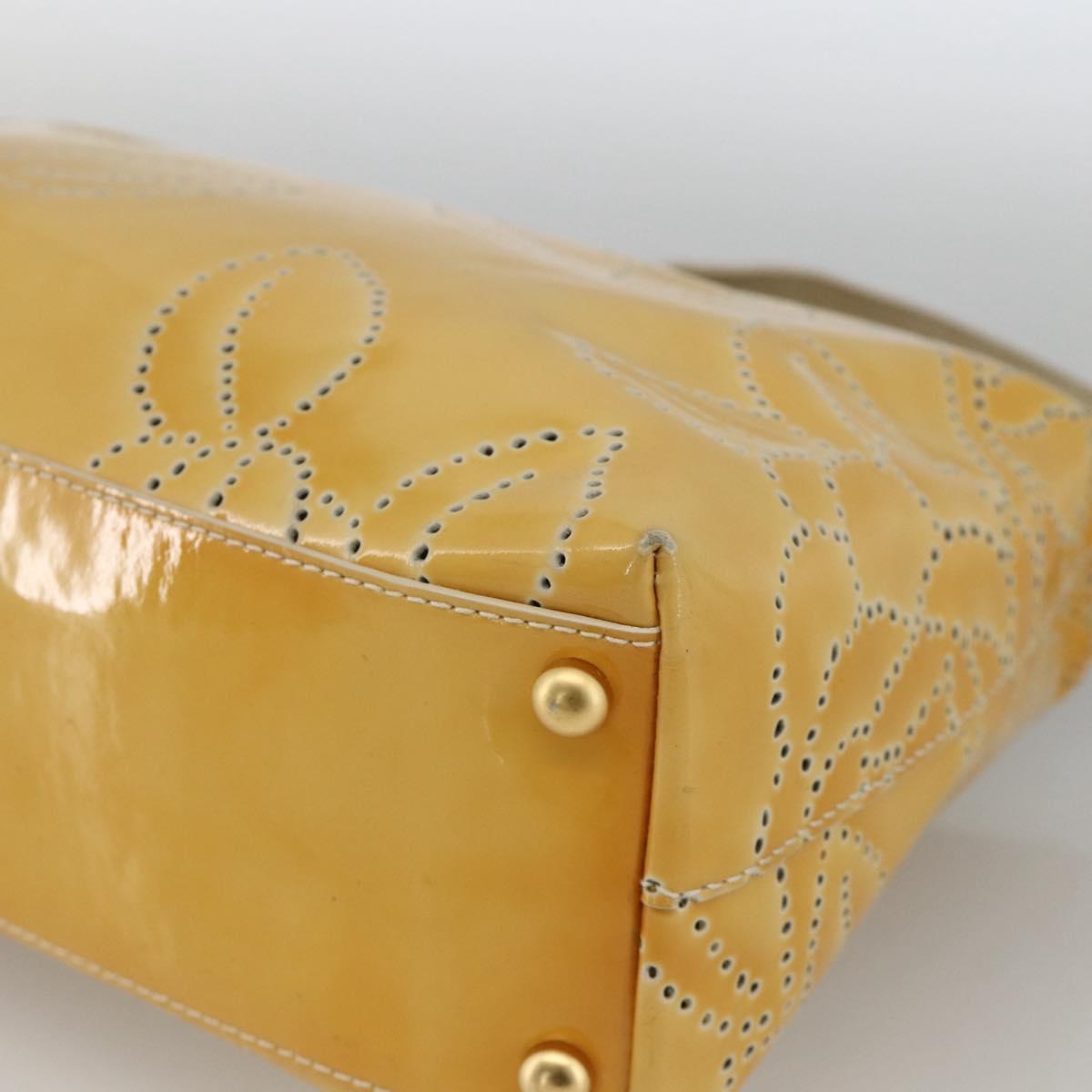CHANEL Shoulder Bag Patent Leather Yellow Gold CC Auth bs34234