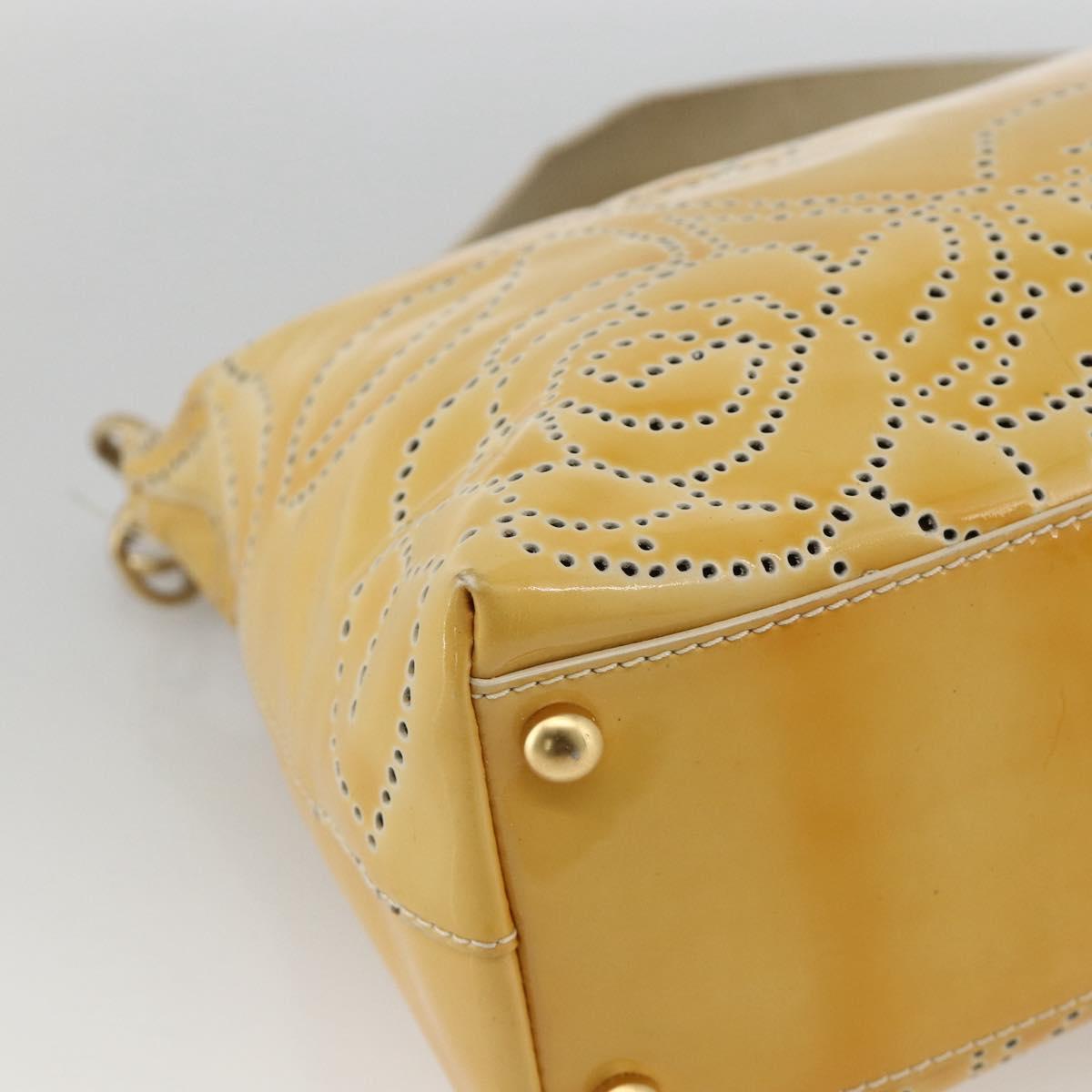 CHANEL Shoulder Bag Patent Leather Yellow Gold CC Auth bs34234