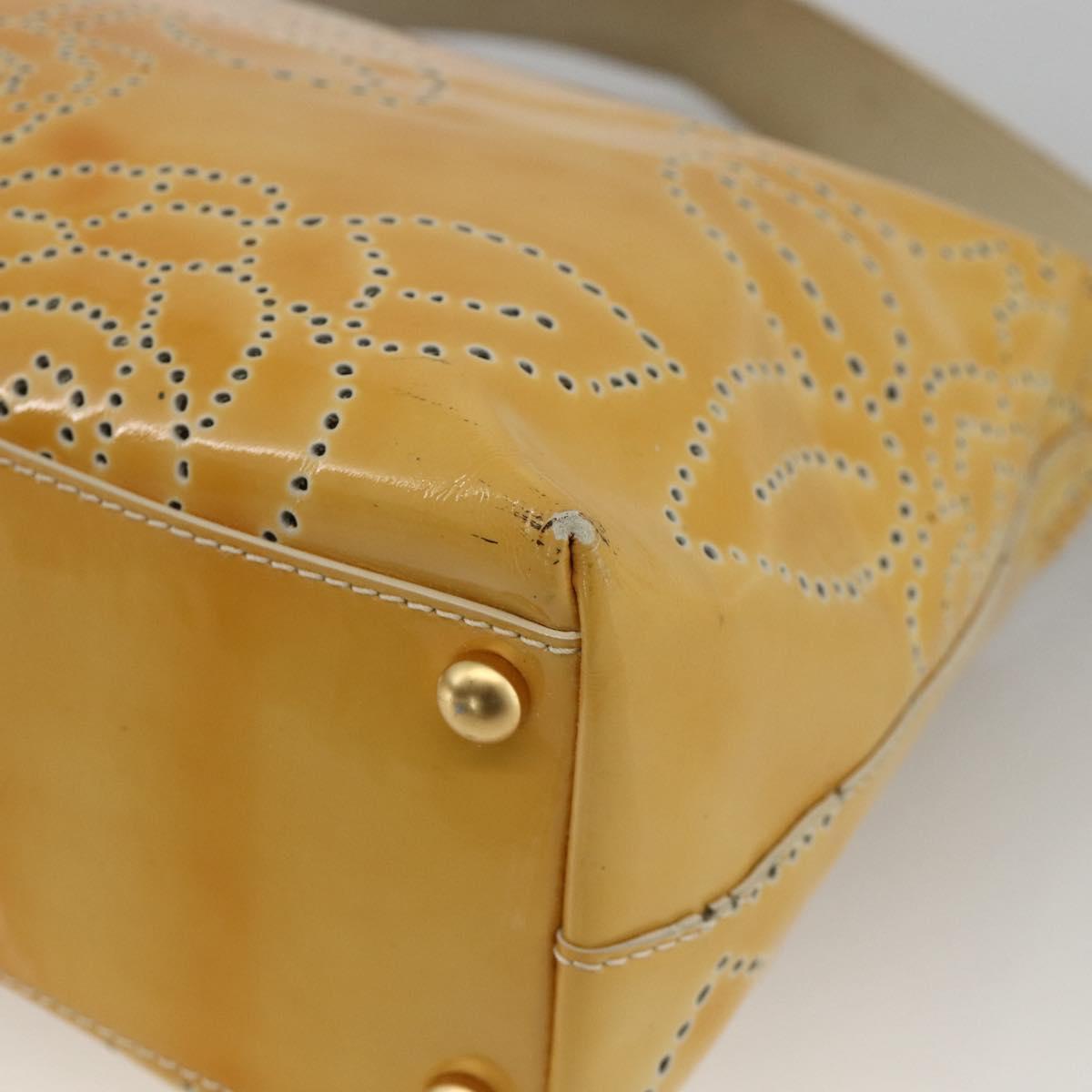 CHANEL Shoulder Bag Patent Leather Yellow Gold CC Auth bs34234
