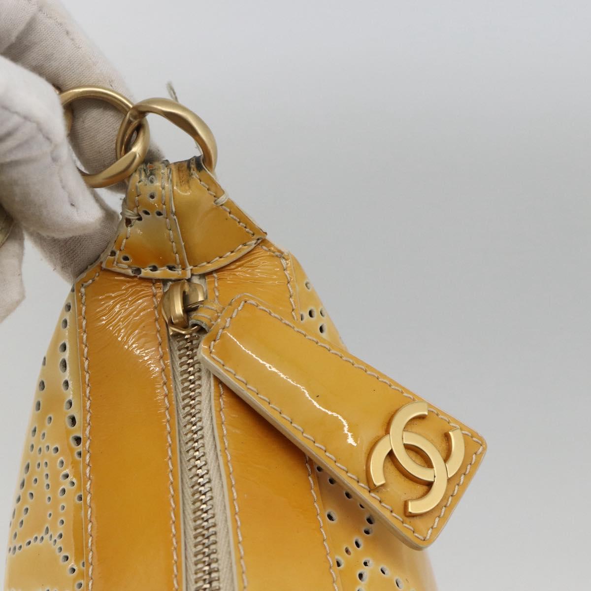 CHANEL Shoulder Bag Patent Leather Yellow Gold CC Auth bs34234